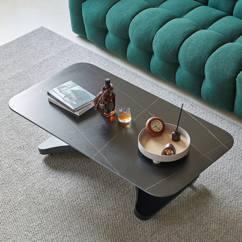 17.7"H Modern Adjustable Metal Cross Base Slate Square Coffee Table on Wheels