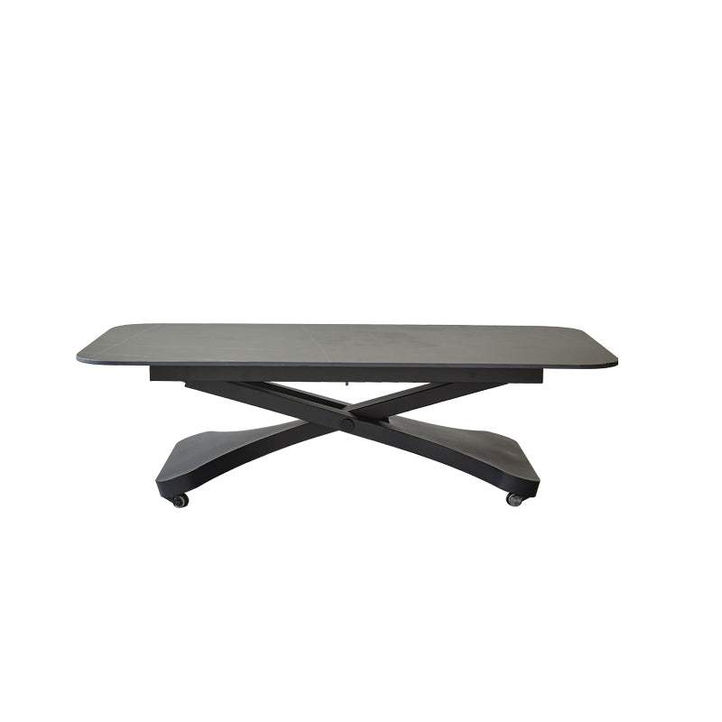 17.7"H Modern Adjustable Metal Cross Base Slate Square Coffee Table on Wheels