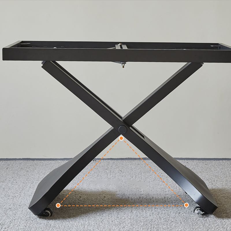 17.7"H Modern Adjustable Metal Cross Base Slate Square Coffee Table on Wheels