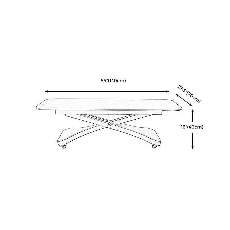 17.7"H Modern Adjustable Metal Cross Base Slate Square Coffee Table on Wheels