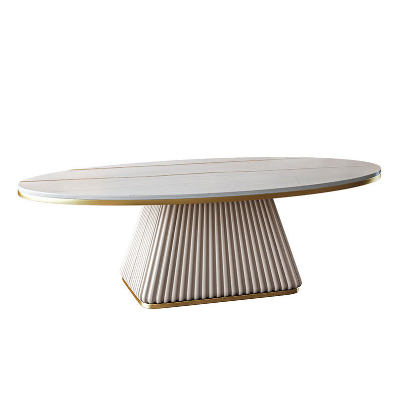 17.7"H Modern Metal Frame Single Foot Base Slate Oval Coffee Table