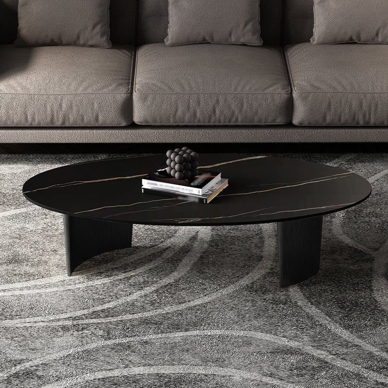 14.9"H Modern Style Sled Metal Base Round Slate Coffee Table for Living Room