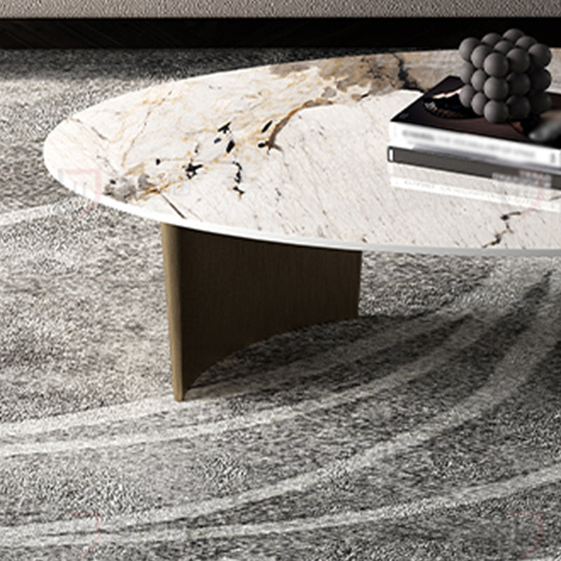 14.9"H Modern Style Sled Metal Base Round Slate Coffee Table for Living Room