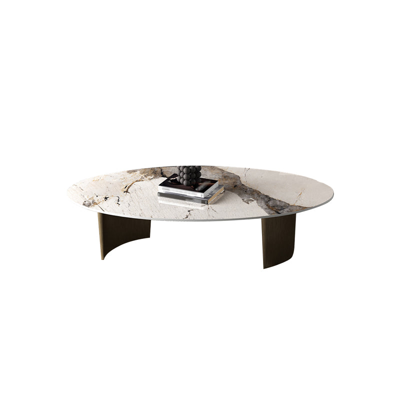 14.9"H Modern Style Sled Metal Base Round Slate Coffee Table for Living Room
