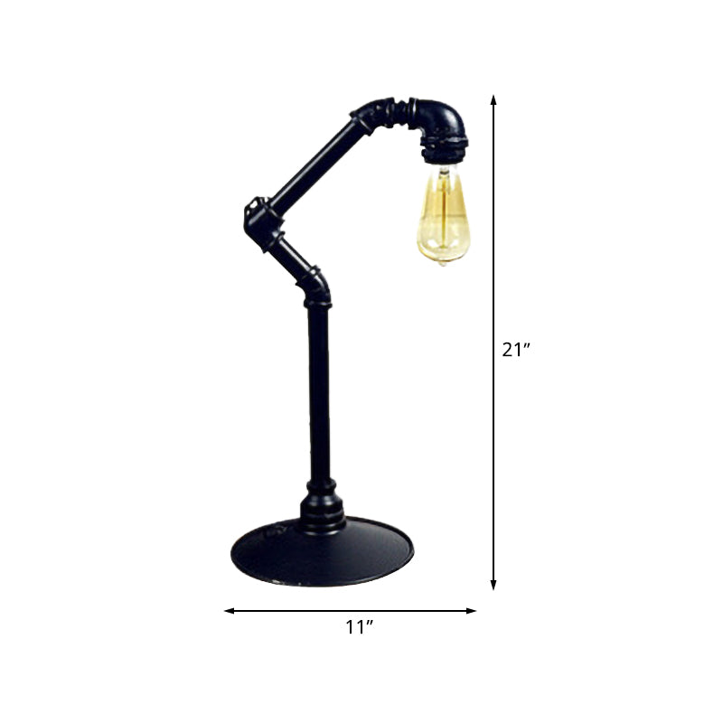 Illuminazione da tavolo industriale per tubi ad arco Lampada da notte plug-in metallica a 1 testa in nero con base rotonda