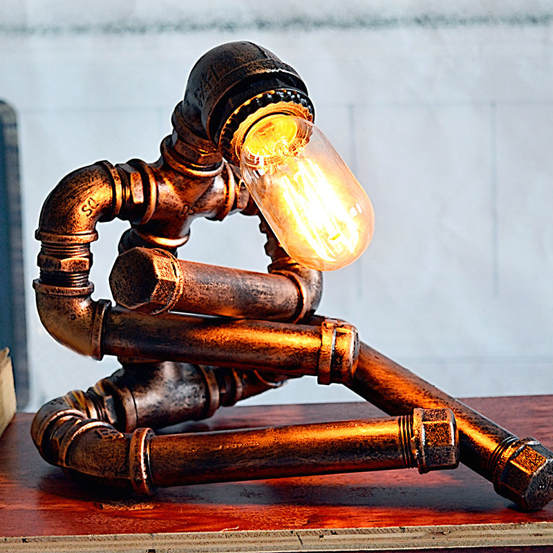 Metallkreuzungsbein Roboter Task Lampe Vintage 1 Glühbirnenraum Nachttischleuchte in Rost