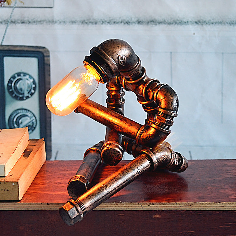 Metallkreuzungsbein Roboter Task Lampe Vintage 1 Glühbirnenraum Nachttischleuchte in Rost