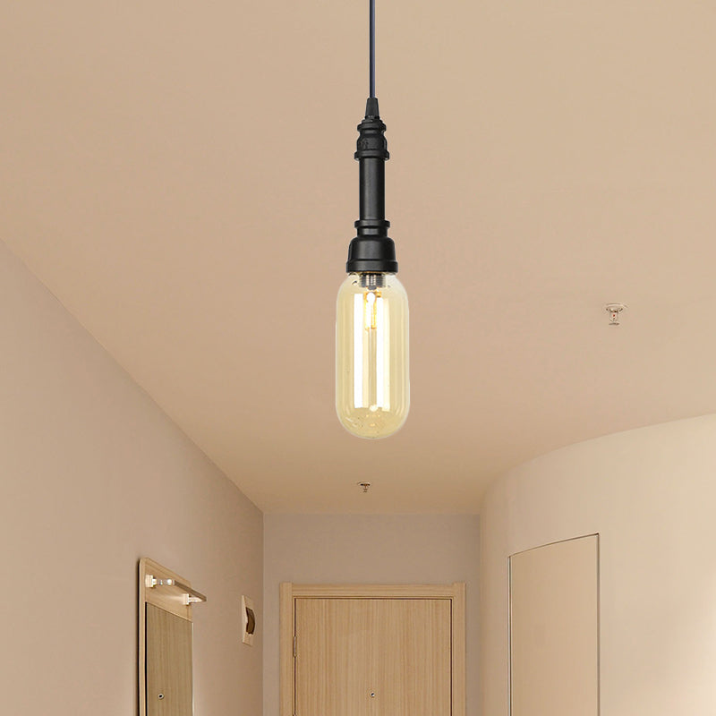 1 Bulb Pendant Lighting Vintage Bar LED Hanging Ceiling Lamp with Pill Capsule Amber/Clear Glass Shade