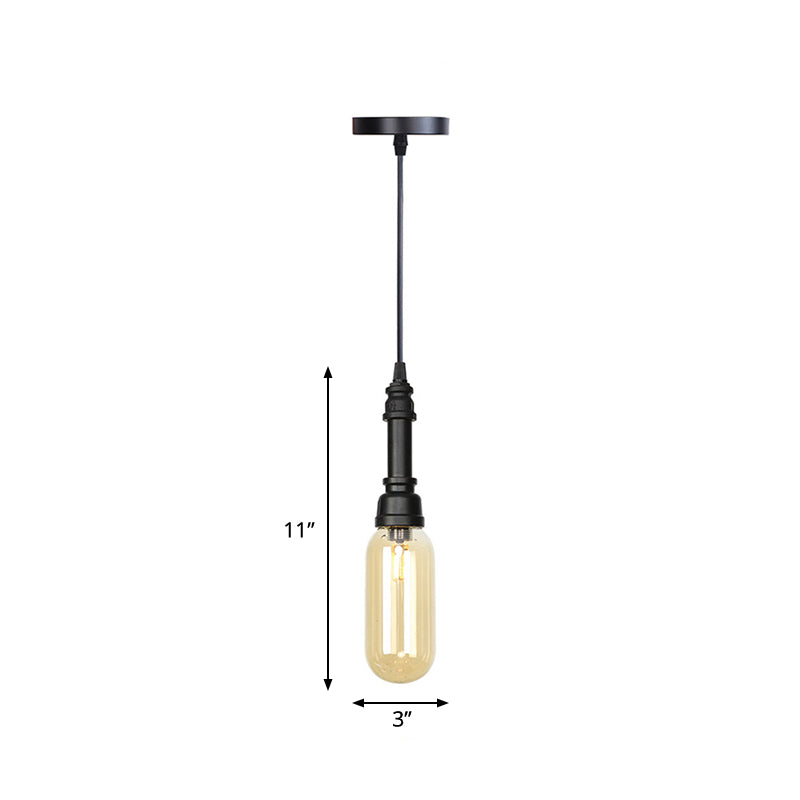 1 Bulb Pendant Lighting Vintage Bar LED Hanging Ceiling Lamp with Pill Capsule Amber/Clear Glass Shade