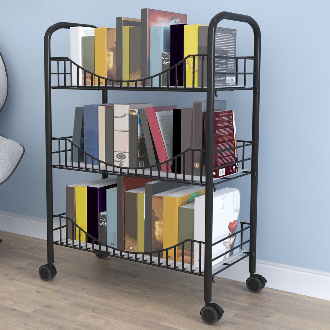 Contemporary Style Bookshelf Open Shelf Bookcase for Study Room Office with Casters
