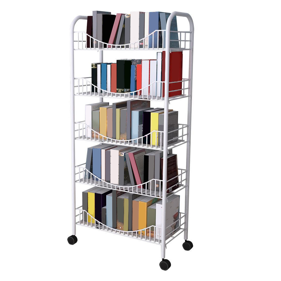 Contemporary Style Bookshelf Open Shelf Bookcase for Study Room Office with Casters