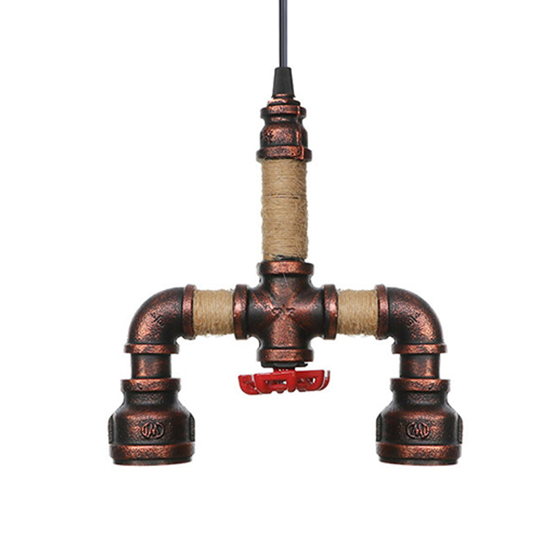 Pipe Corridor Hanging Chandelier Industrial Iron 2 Lights Rust Finish LED Suspended Pendant Lamp
