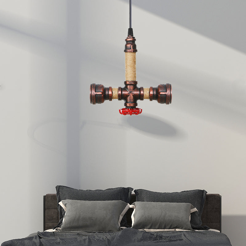 2/3 Heads Pendant Chandelier Vintage Water Pipe Metallic Hanging Ceiling Light in Rust, 8"/9"/10" Width