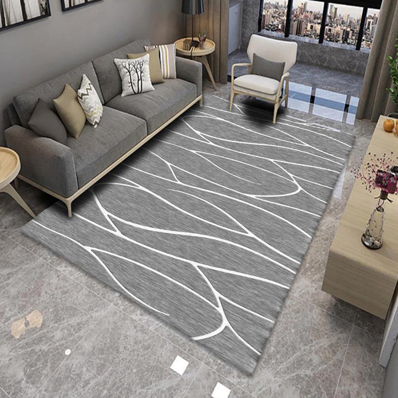Grey Modern Carpet Polyester Abstract Striped Carpet Washable Carpet for Living Room