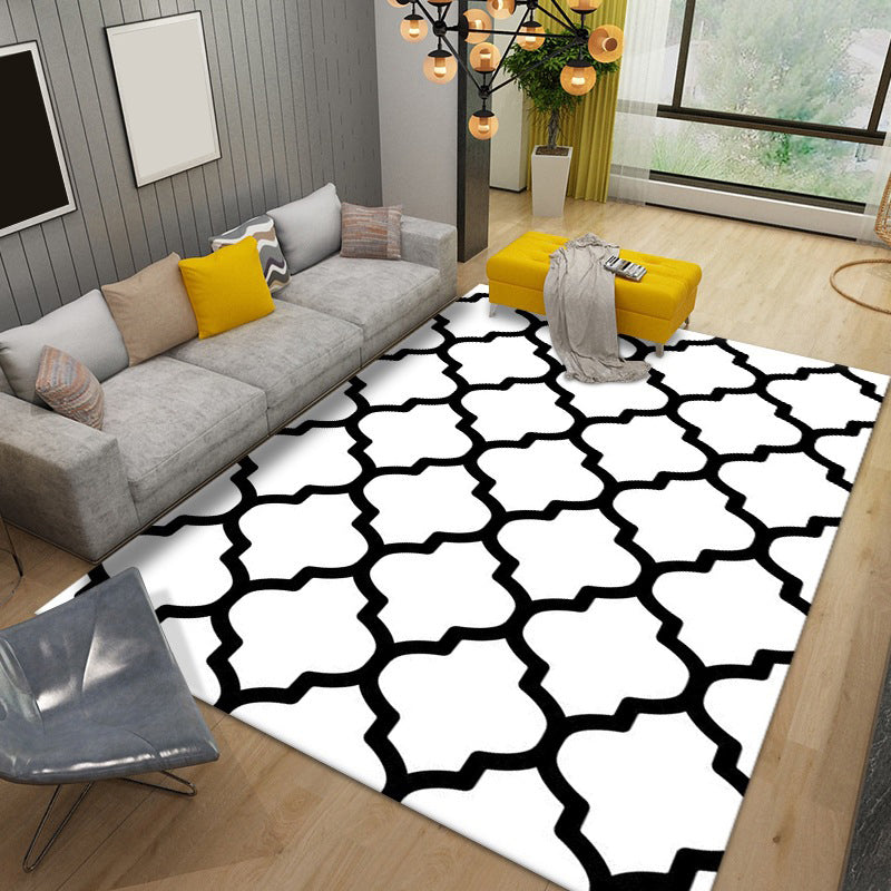 Green Casual Rug Polyester Check Pattern Rug Stain Resistant Rug for Home Decor