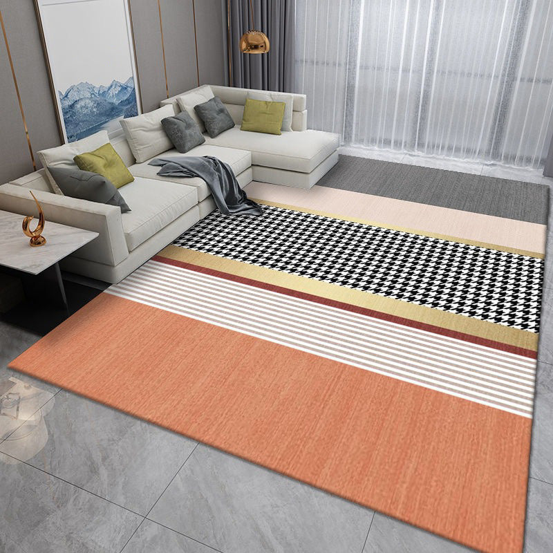 Dark Gray Striped Rug Polyester Modern Indoor Rug Washable Rug for Home Decoration