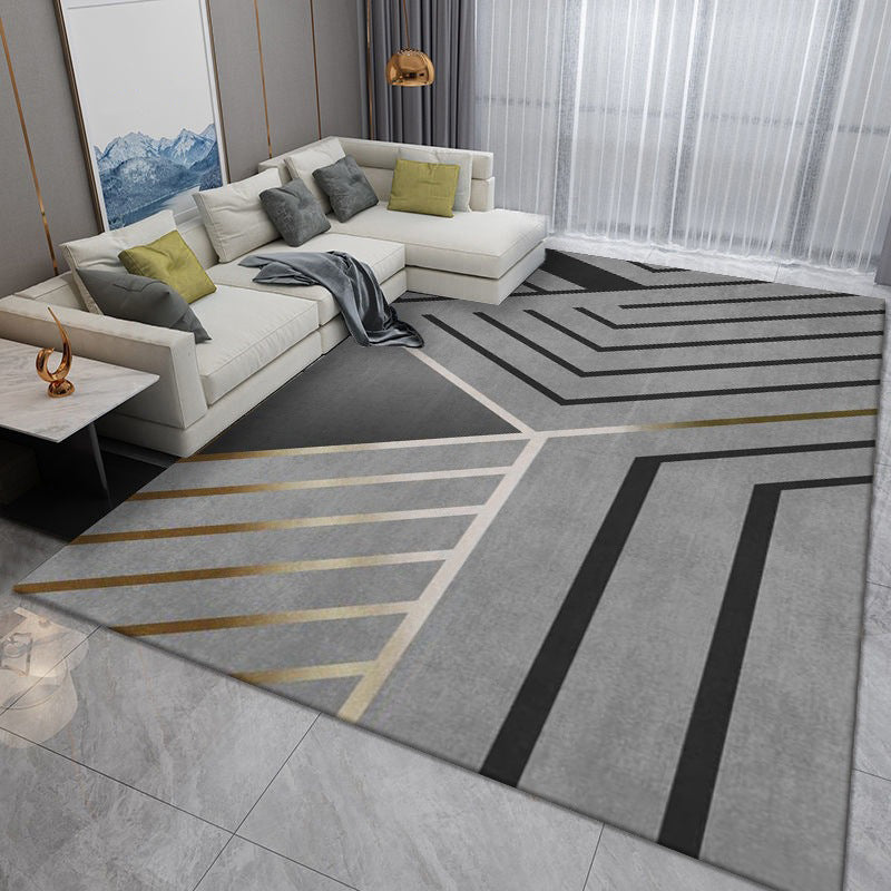 Light Gray Modern Rug Polyester Streak Rug Washable Rug for Drawing Room