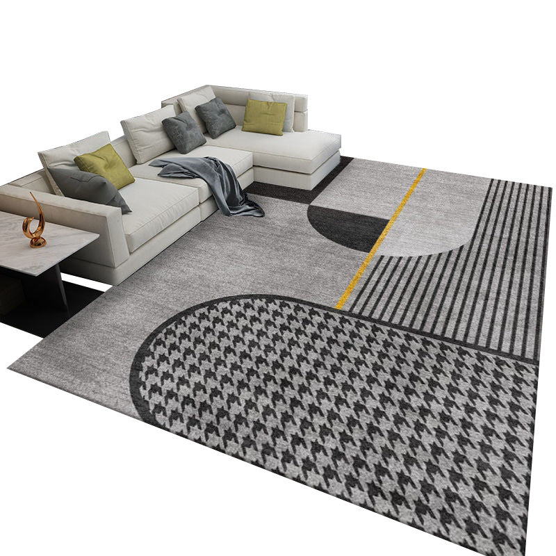 Light Gray Modern Rug Polyester Streak Rug Washable Rug for Drawing Room