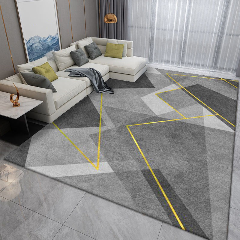 Light Gray Modern Rug Polyester Streak Rug Washable Rug for Drawing Room