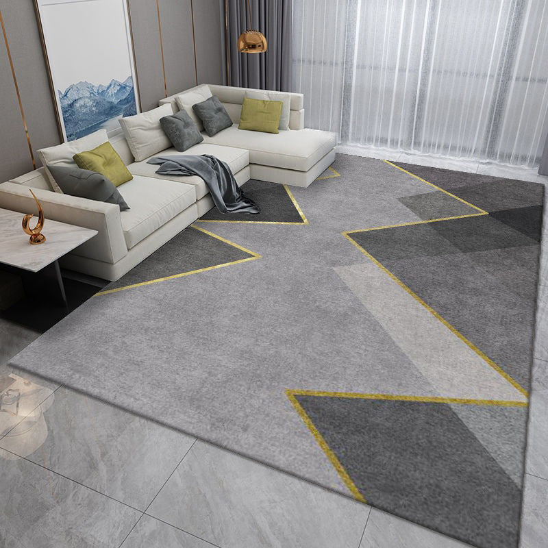 Light Gray Modern Rug Polyester Streak Rug Washable Rug for Drawing Room