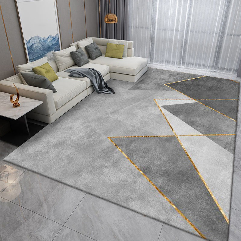 Light Gray Modern Rug Polyester Streak Rug Washable Rug for Drawing Room