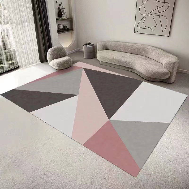 Dark Gray Modern Rug Polyester Geometric Rug Washable Rug for Drawing Room