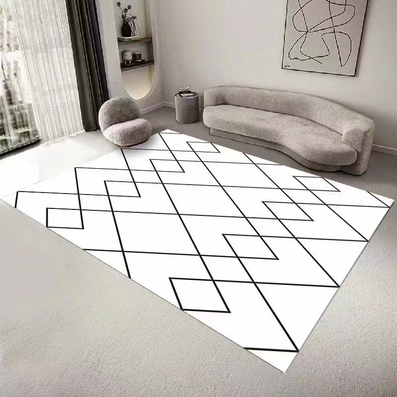 Dark Gray Modern Rug Polyester Geometric Rug Washable Rug for Drawing Room