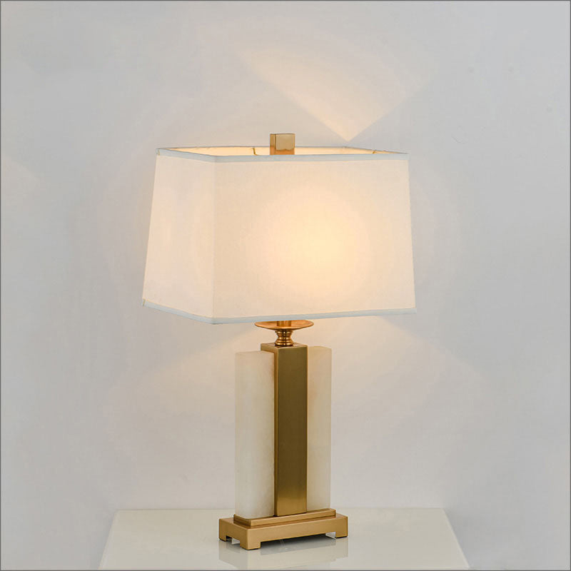 1 Head Bedroom Desk Light Modern Gold Night Table Lamp with Trapezoid Fabric Shade
