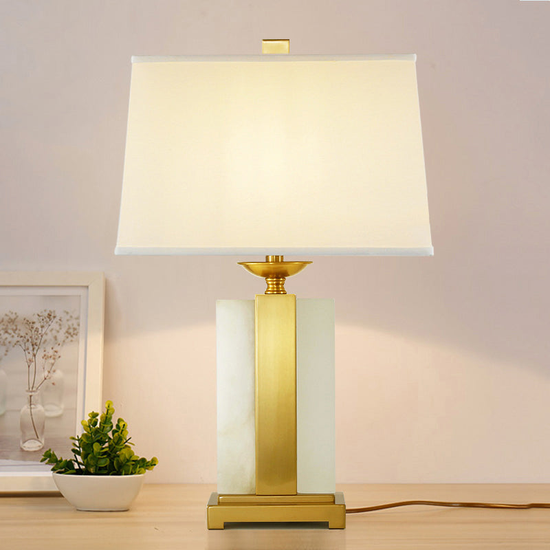 1 Head Bedroom Desk Light Modern Gold Night Table Lamp with Trapezoid Fabric Shade