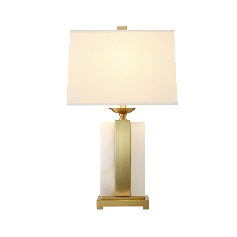 1 Head Bedroom Desk Light Modern Gold Night Table Lamp with Trapezoid Fabric Shade