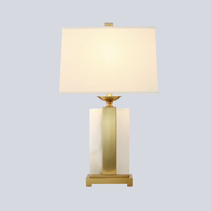 1 Head Bedroom Desk Light Modern Gold Night Table Lamp with Trapezoid Fabric Shade