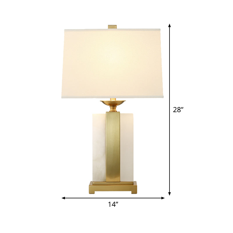 1 Head Bedroom Desk Light Modern Gold Night Table Lamp with Trapezoid Fabric Shade