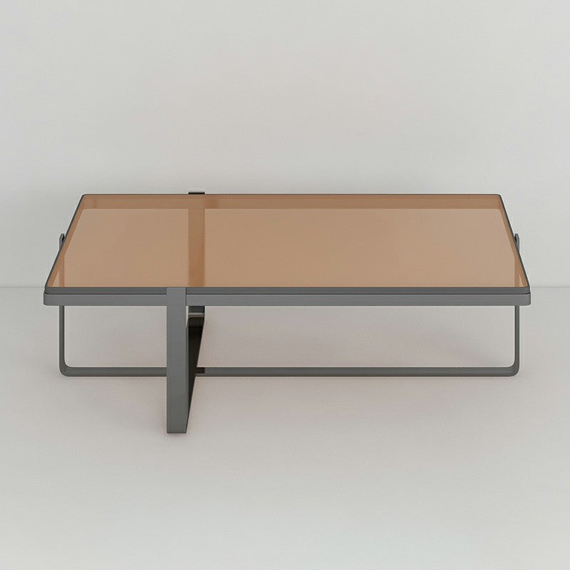 Glass Coffee Table Modern Simple Cross Legs Rectangle Cocktail Table