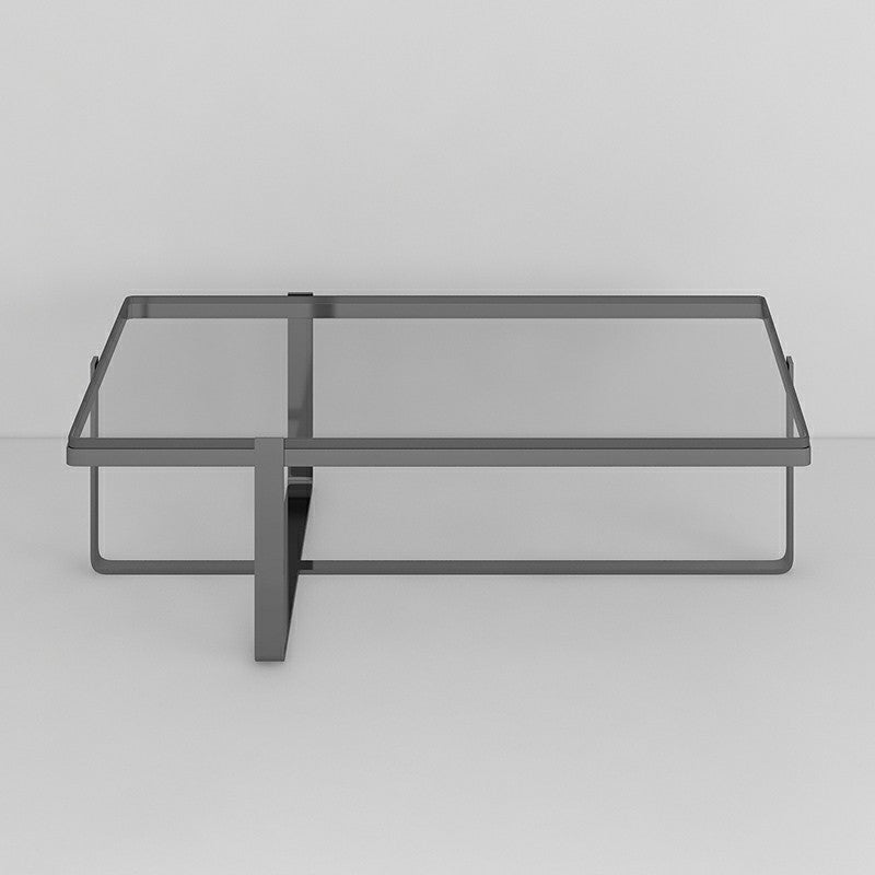 Glass Coffee Table Modern Simple Cross Legs Rectangle Cocktail Table