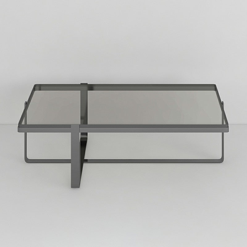 Glass Coffee Table Modern Simple Cross Legs Rectangle Cocktail Table