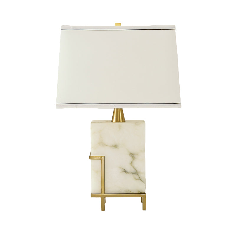 Lámpara de trabajo cónica blanca, lámpara de escritorio de tela modernista de 1 cabezal con base de mármol rectangular