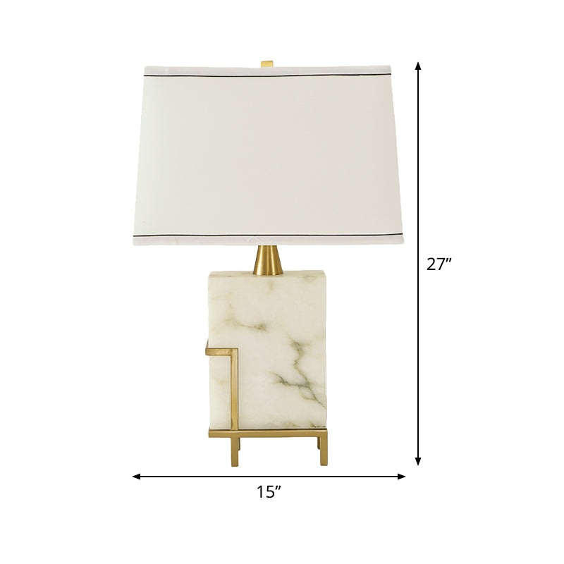 Lámpara de trabajo cónica blanca, lámpara de escritorio de tela modernista de 1 cabezal con base de mármol rectangular