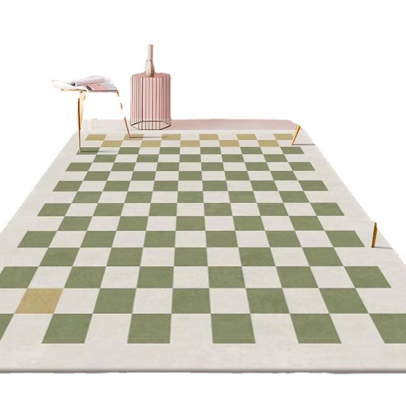 Green Lattice Print Rug Polyester Modern Washable Rug Non-Slip Backing Rug for Living Room