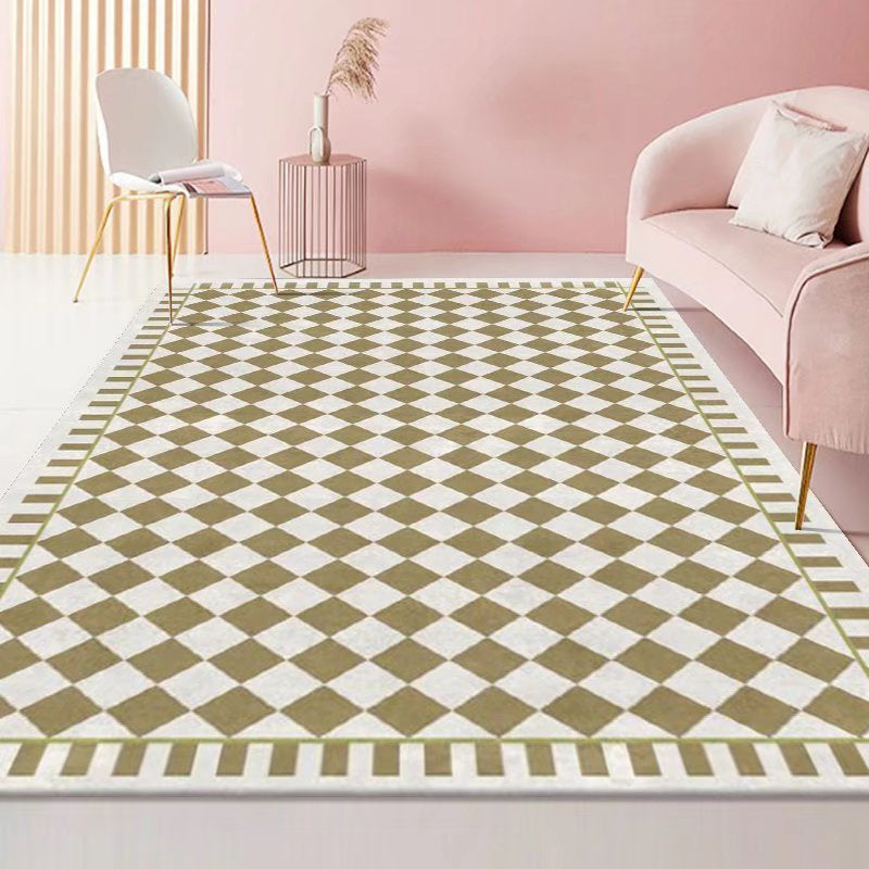 Green Lattice Print Rug Polyester Modern Washable Rug Non-Slip Backing Rug for Living Room
