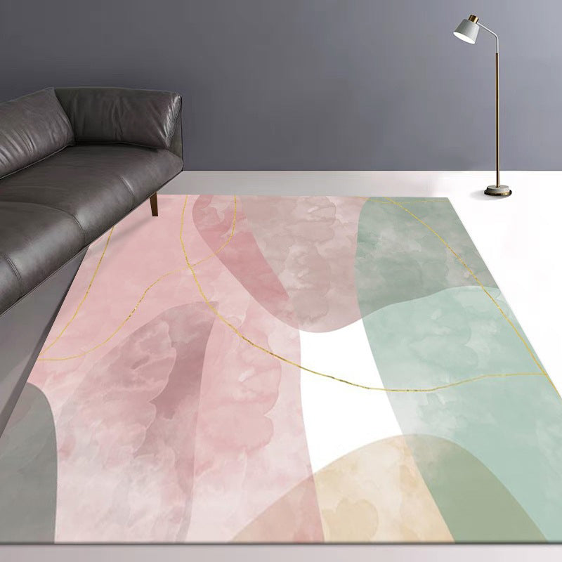 Pink Nordic Carpet Polyester Color Block Carpet Washable Area Carpet for Living Room