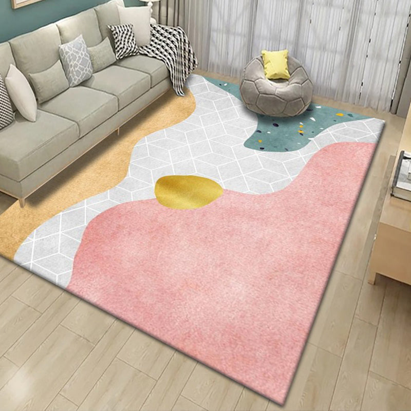 Pink Nordic Carpet Polyester Color Block Carpet Washable Area Carpet for Living Room