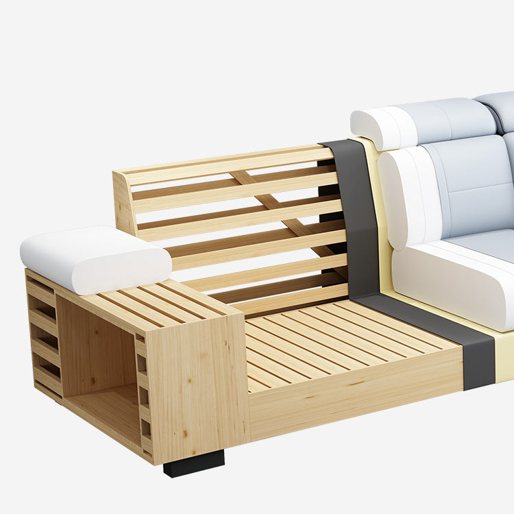 Contemporary Blue Faux Leather Sofa & Chaise for Living Room