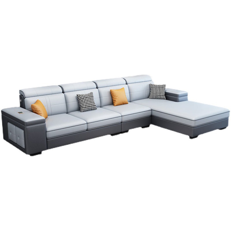 Contemporary Blue Faux Leather Sofa & Chaise for Living Room