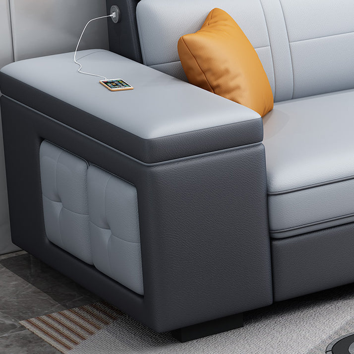 Contemporary Blue Faux Leather Sofa & Chaise for Living Room