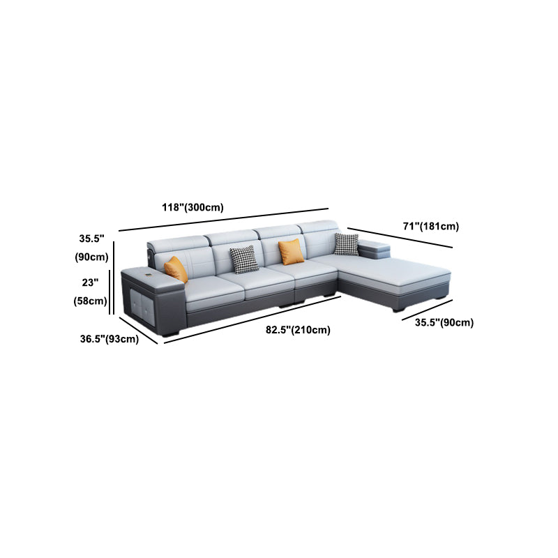 Contemporary Blue Faux Leather Sofa & Chaise for Living Room