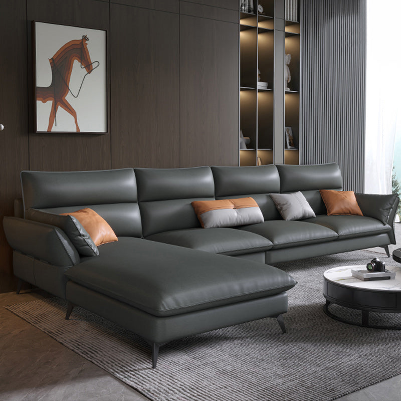 Vintage Sewn Pillow Back Sofa & Chaise 4-seat Faux Leather Sofa