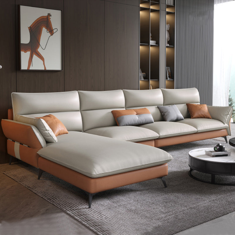 Vintage Sewn Pillow Back Sofa & Chaise 4-seat Faux Leather Sofa