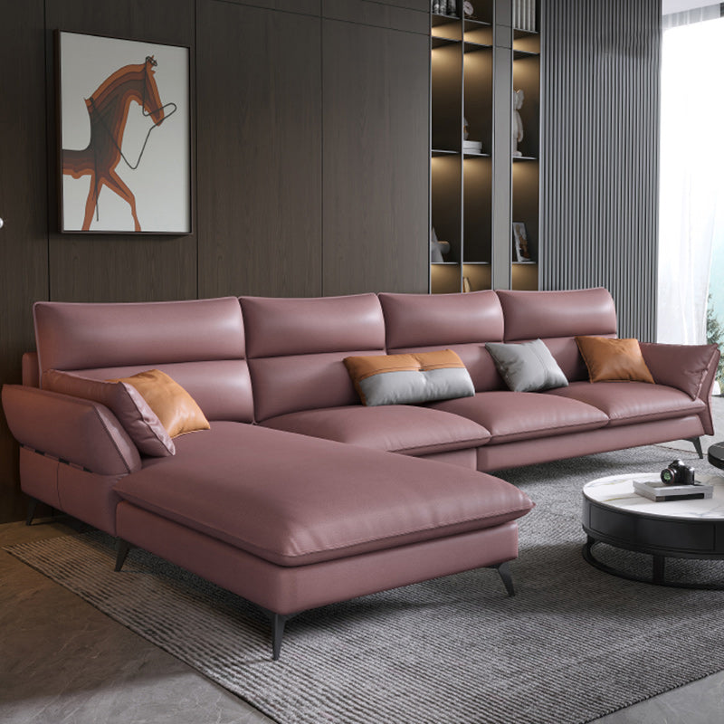 Vintage Sewn Pillow Back Sofa & Chaise 4-seat Faux Leather Sofa