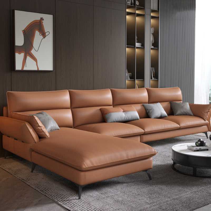 Vintage Sewn Pillow Back Sofa & Chaise 4-seat Faux Leather Sofa