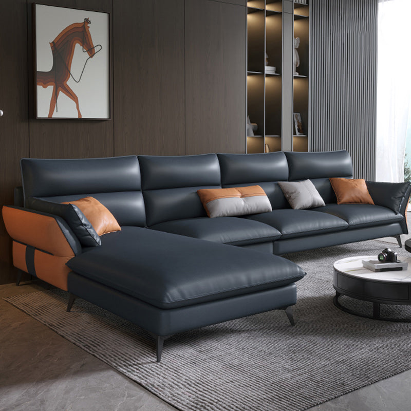 Vintage Sewn Pillow Back Sofa & Chaise 4-seat Faux Leather Sofa